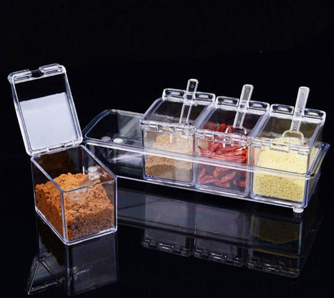 4-Grid Crystal Spice Box with Spoons
