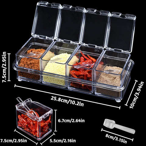 4-Grid Crystal Spice Box with Spoons