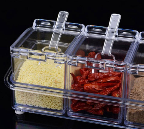 4-Grid Crystal Spice Box with Spoons