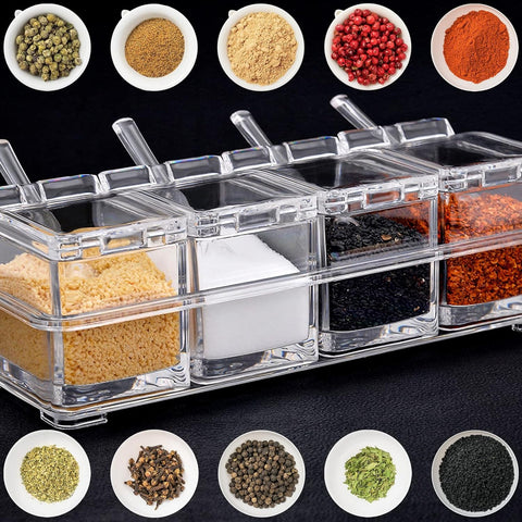 4-Grid Crystal Spice Box with Spoons