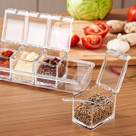 4-Grid Crystal Spice Box with Spoons