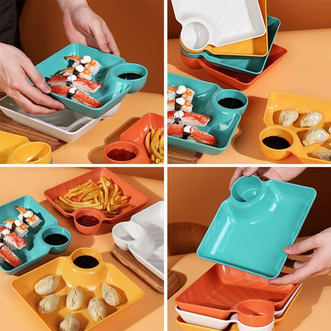 4-Piece Colorful Snack & Appetizer Platter with Dips