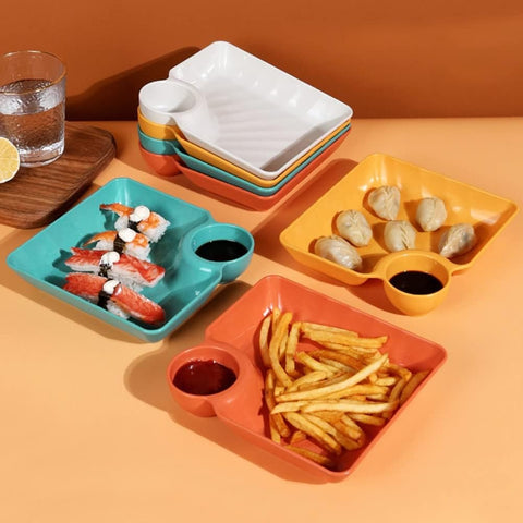 4-Piece Colorful Snack & Appetizer Platter with Dips