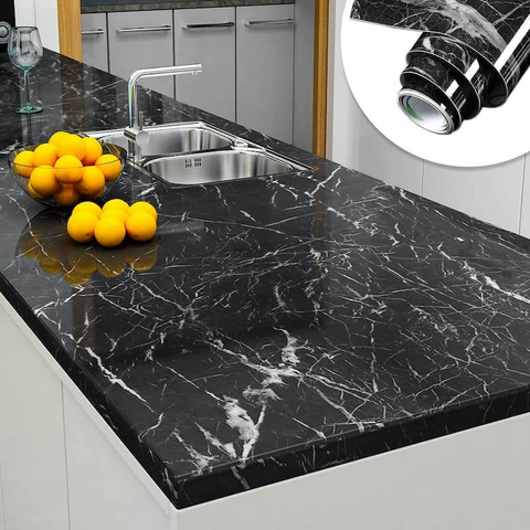 Self-Adhesive Black Marble Kitchen & Wall Sticker – Waterproof & Heat Resistant