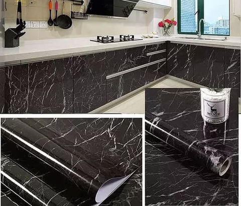 Self-Adhesive Black Marble Kitchen & Wall Sticker – Waterproof & Heat Resistant