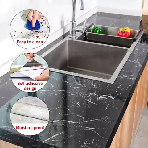 Self-Adhesive Black Marble Kitchen & Wall Sticker – Waterproof & Heat Resistant