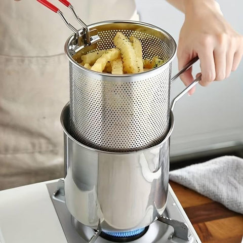 Stainless Steel 1200Ml Deep Fryer Pot with Strainer