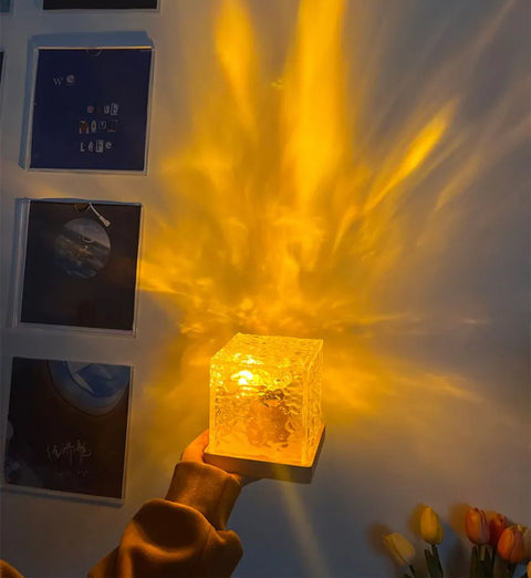 12-Color Rotating Water Ripple Crystal Night Lamp – USB Powered ✨